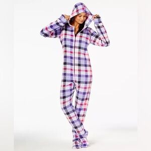 Jenni by Jennifer Moore Hooded Footed Printed Pajama Jumpsuit Size XS